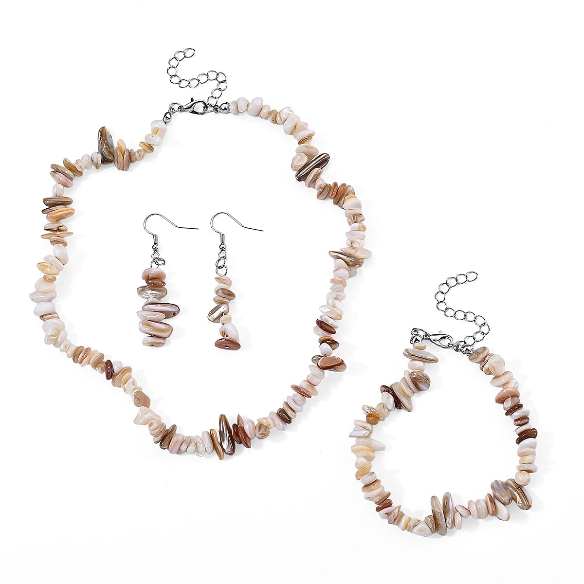 Jasper 239.00 ctw Earrings, Bracelet (Adjustable) and Necklace (Adjustable) in Silvertone