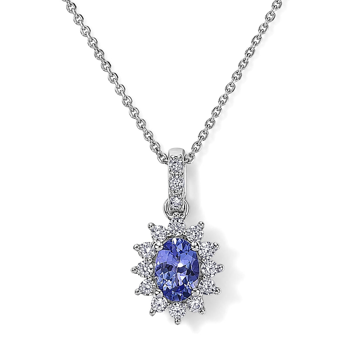D''Joy Tanzanite and White Zircon 1.10 ctw Pendant Necklace in Rhodium Over Sterling Silver 20 Inches