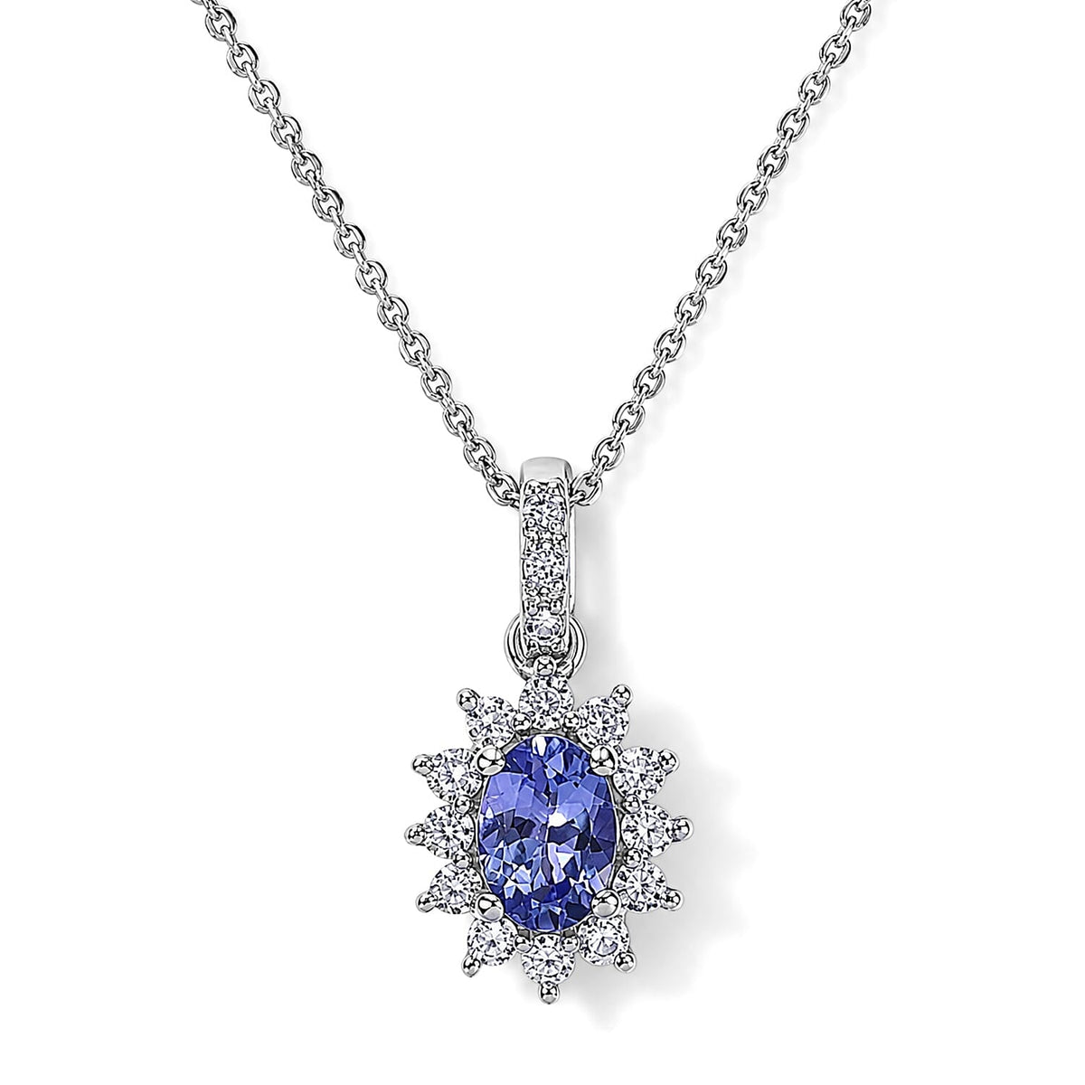 D''Joy Tanzanite and White Zircon 1.10 ctw Pendant Necklace in Rhodium Over Sterling Silver 20 Inches