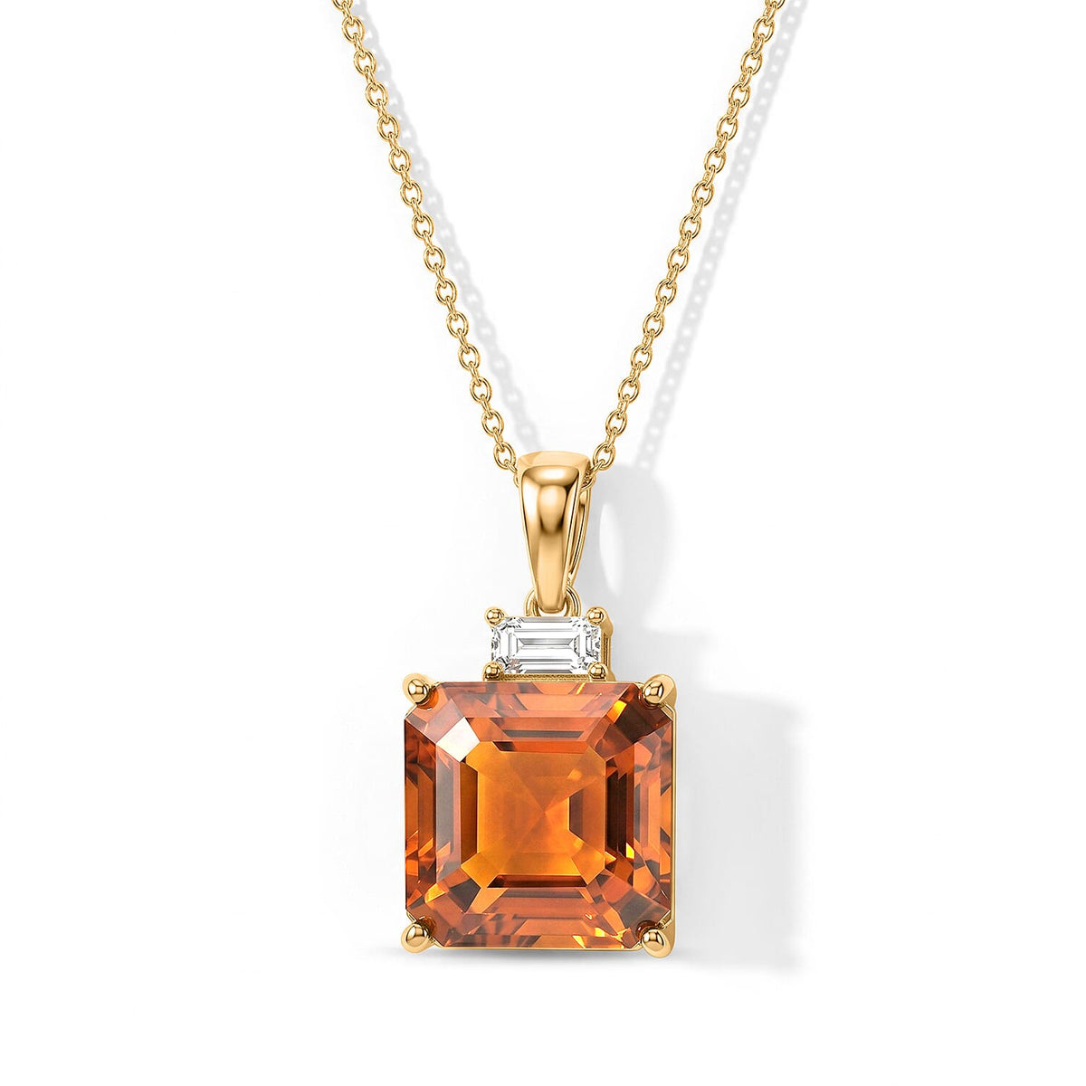 D'Joy Asscher Cut AAA Santa Ana Madeira Citrine and Moissanite 8.70 ctw Pendant Necklace in 18K Vermeil Yellow Gold Over Sterling Silver 20 Inches