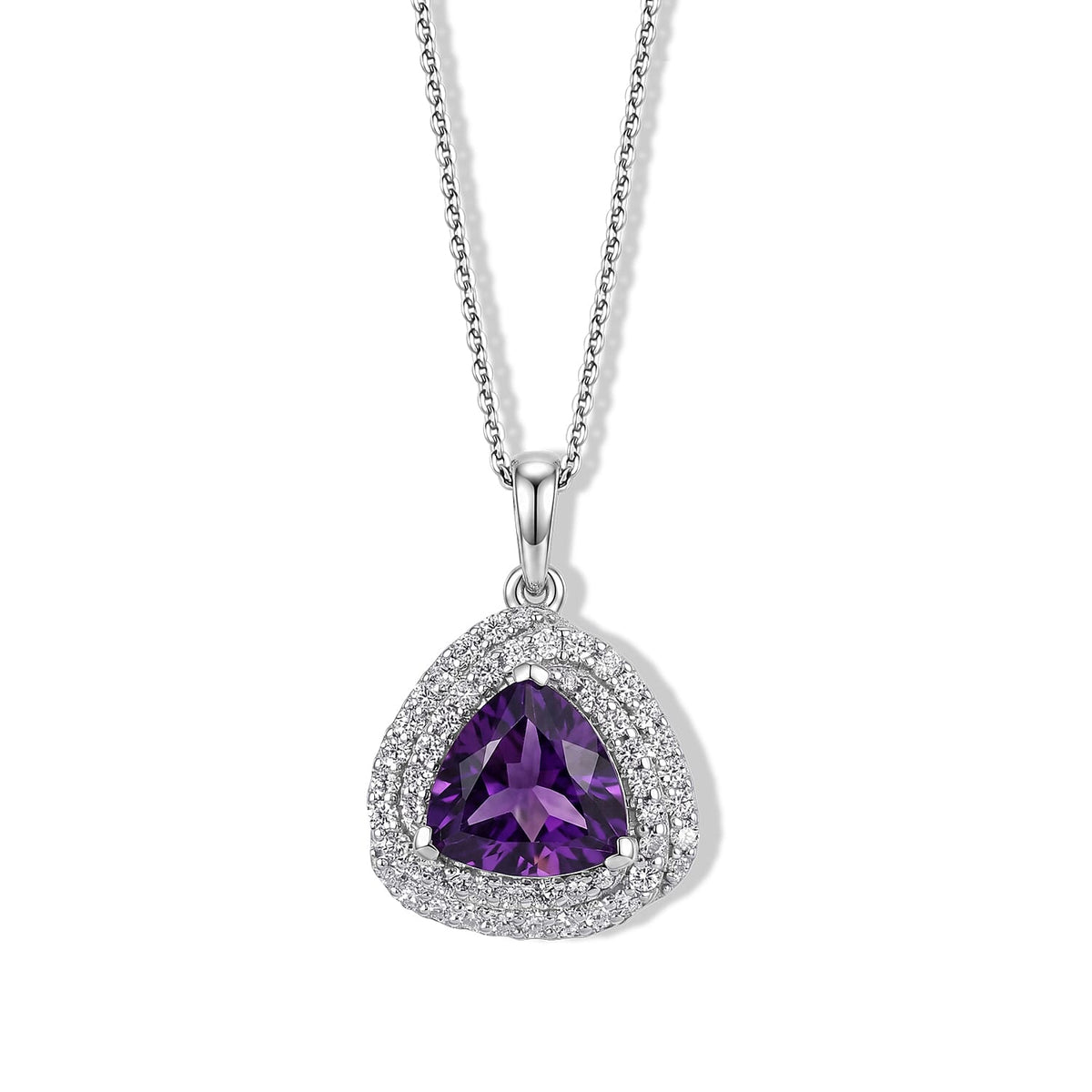 D''Joy Premium Zambian Amethyst, Moissanite Pendant Necklace (20 Inches) in Rhodium Over Sterling Silver 2.90 ctw