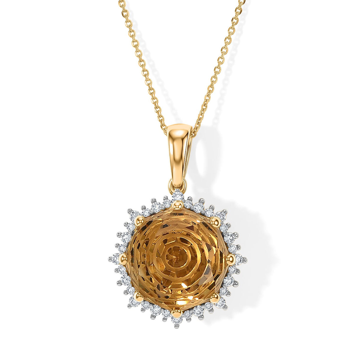D''Joy Brazilian Citrine and White Zircon 12.85 ctw Pendant Necklace (20 inches) in 18K Vermeil Yellow Gold Over Sterling Silver