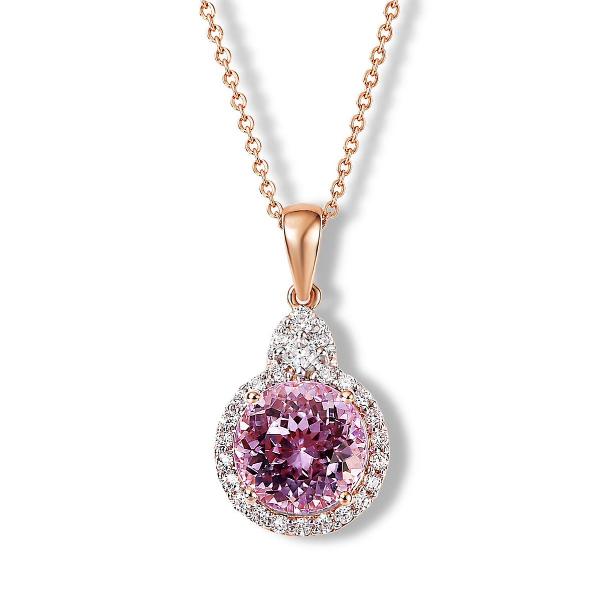D'Joy Premium Martha Rocha Kunzite, Moissanite Pendant Necklace (18 Inches) in 18K Vermeil RG Over Sterling Silver 3.90 ctw