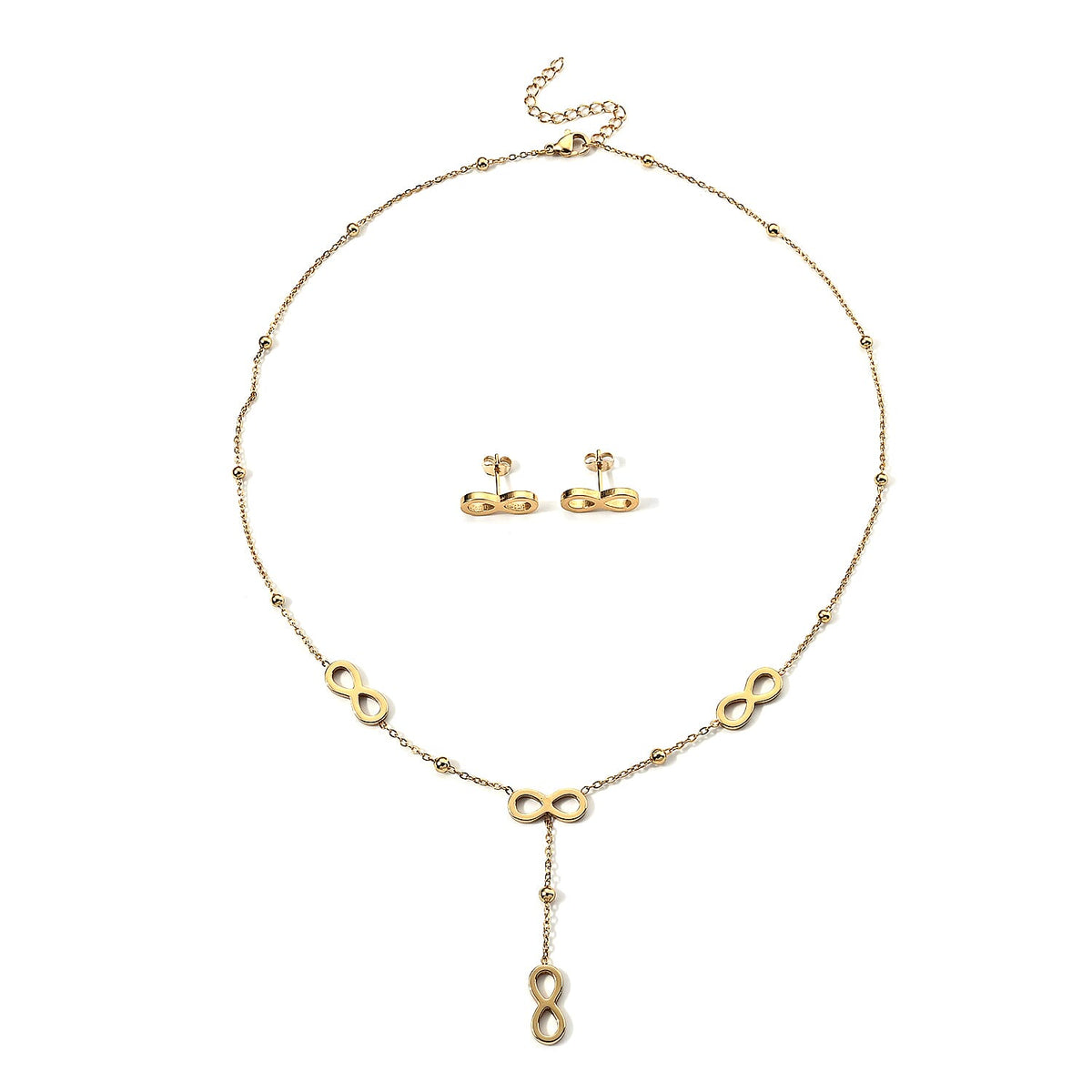 Infinity Necklace (18-19.5 Inches) and Earrings in ION Plated YG Stainless Steel