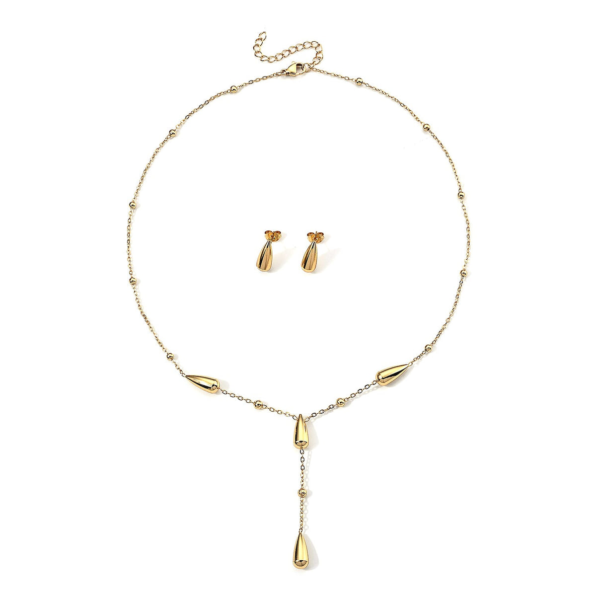 Infinity Necklace (18-19.5 Inches) and Earrings in ION Plated YG Stainless Steel
