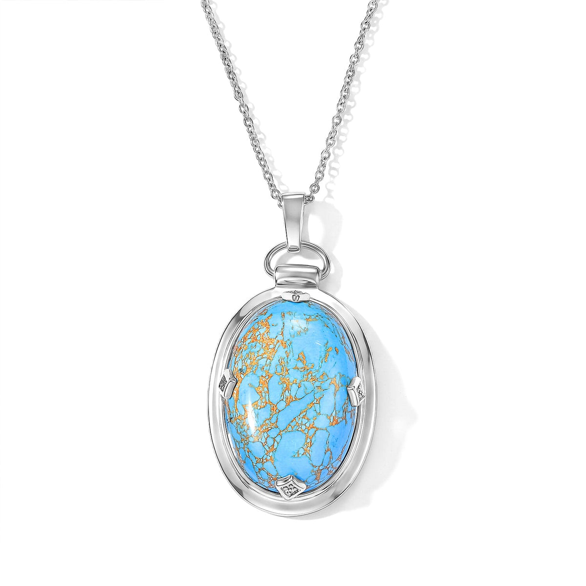 EverTrue Lapis Lazuli 36.65 ctw Pendant Necklace in Stainless Steel 20 Inches