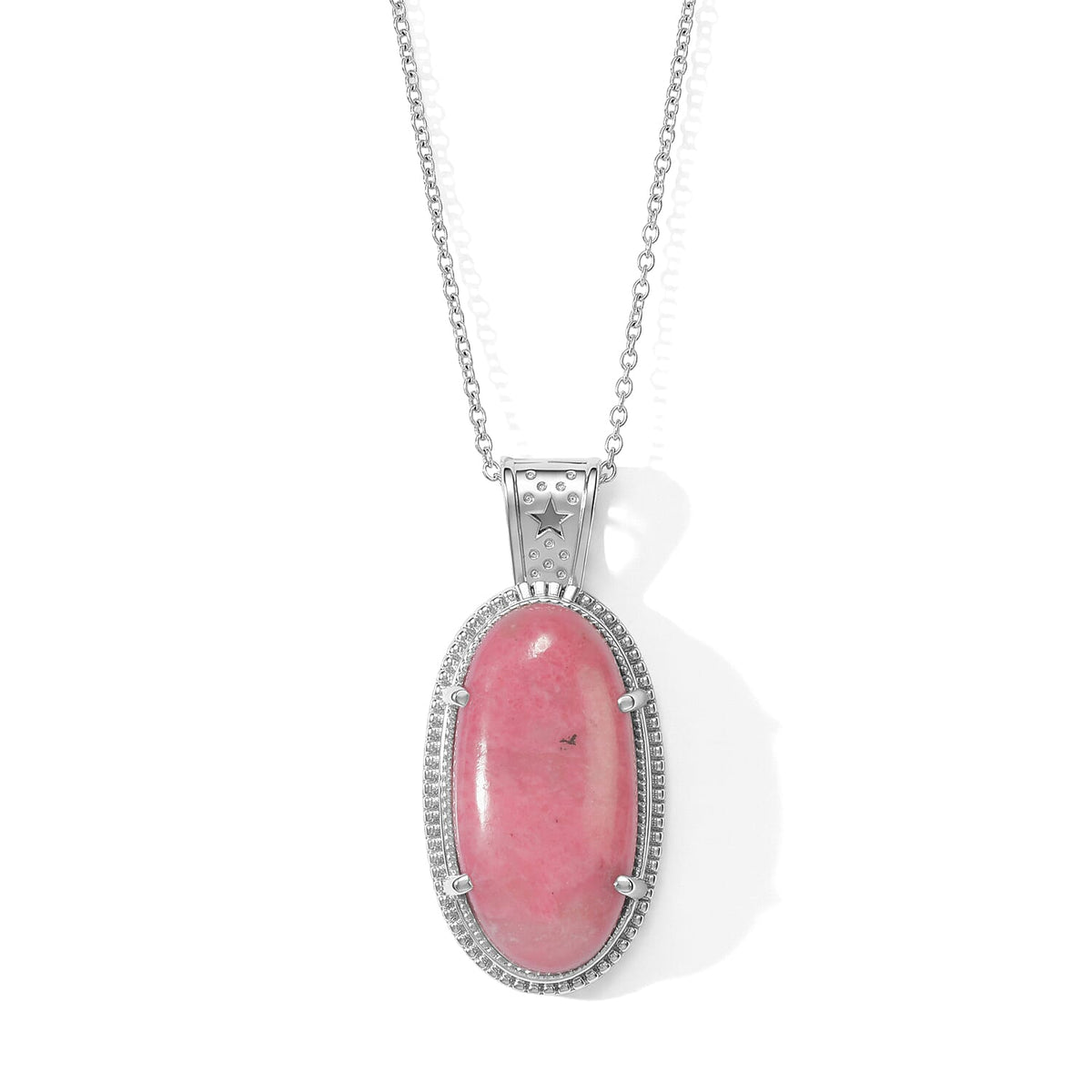 EverTrue Rhodonite 32.75 ctw Pendant Necklace (20 Inches) in Stainless Steel