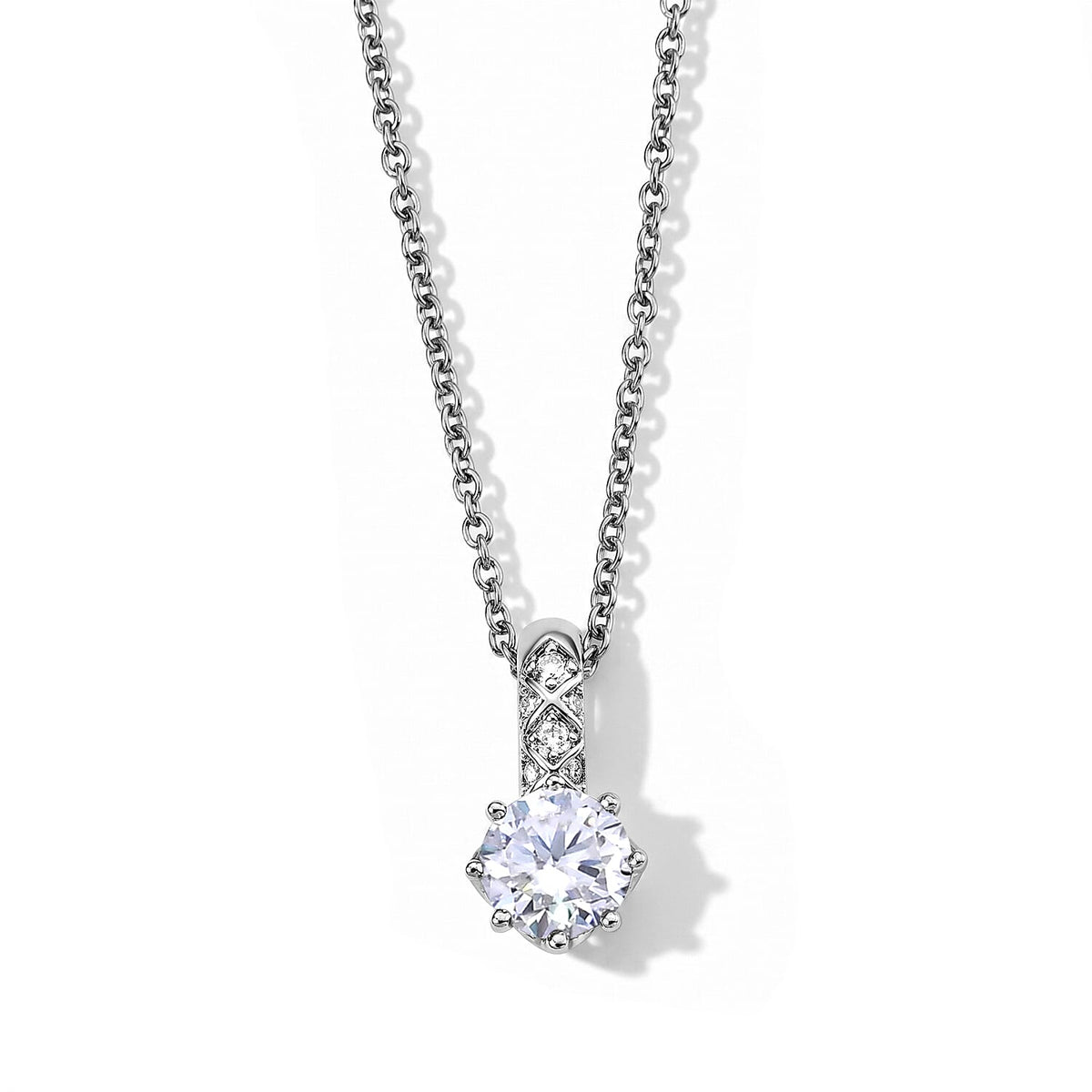 EverTrue Pink and White Moissanite 1.60 ctw Pendant in Platinum Bond with Stainless Steel Necklace 20 Inches