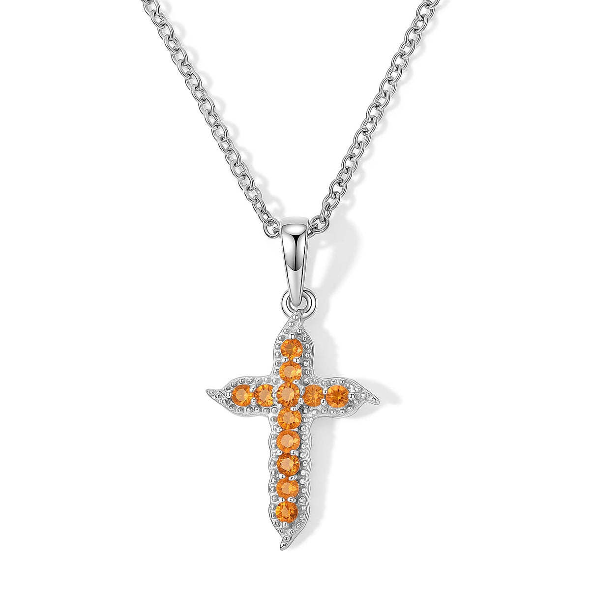 D''Joy Jalisco Fire Opal 0.20 ctw Pendant in Rhodium Over Sterling Silver with Stainless Steel Necklace 20 Inches