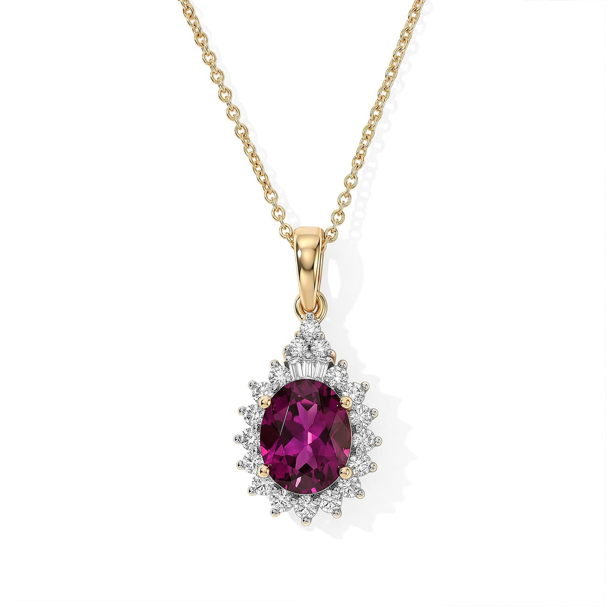 Certified and Appraised 10K Yellow Gold AAA Radiant Ember Garnet, Luxuriant Lab Grown Diamond (G-H, SI) (0.45 cts) Pendant Necklace (18 Inches) 2.65 ctw
