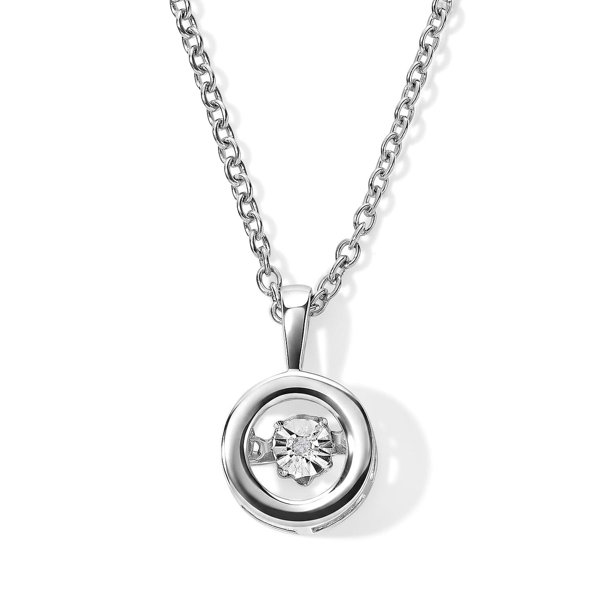 D''Joy Diamond Accent Pendant in Rhodium Over Sterling Silver with Stainless Steel Necklace 20 Inches