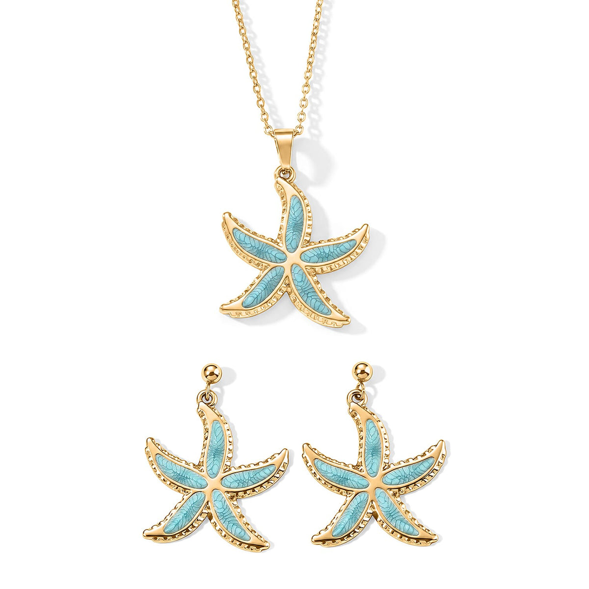 2 Piece Set - Fancy Earring and Fancy Necklace Pure White Stainless Steel