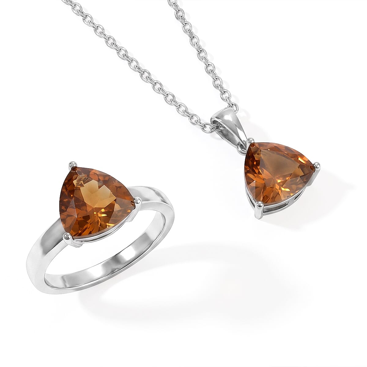 EverTrue Mozambique Garnet 4.00 ctw Ring (Size 6) and Pendant Necklace 20 Inches in Stainless Steel