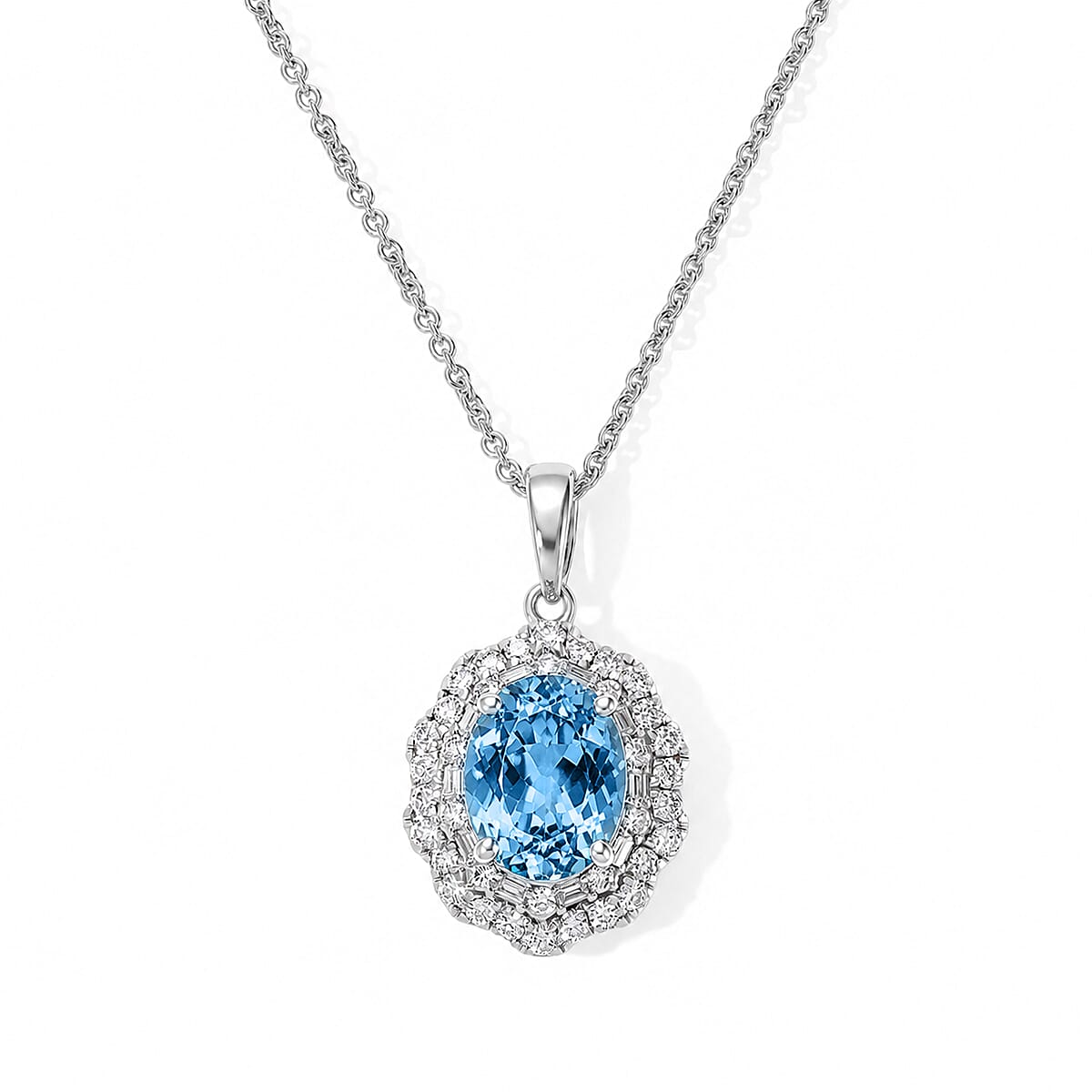 Certified & Appraised Luxoro 10K White Gold AAA Santa Maria Aquamarine, Diamond (I2) (0.45 cts) Pendant Necklace (18 Inches) 2.30 ctw