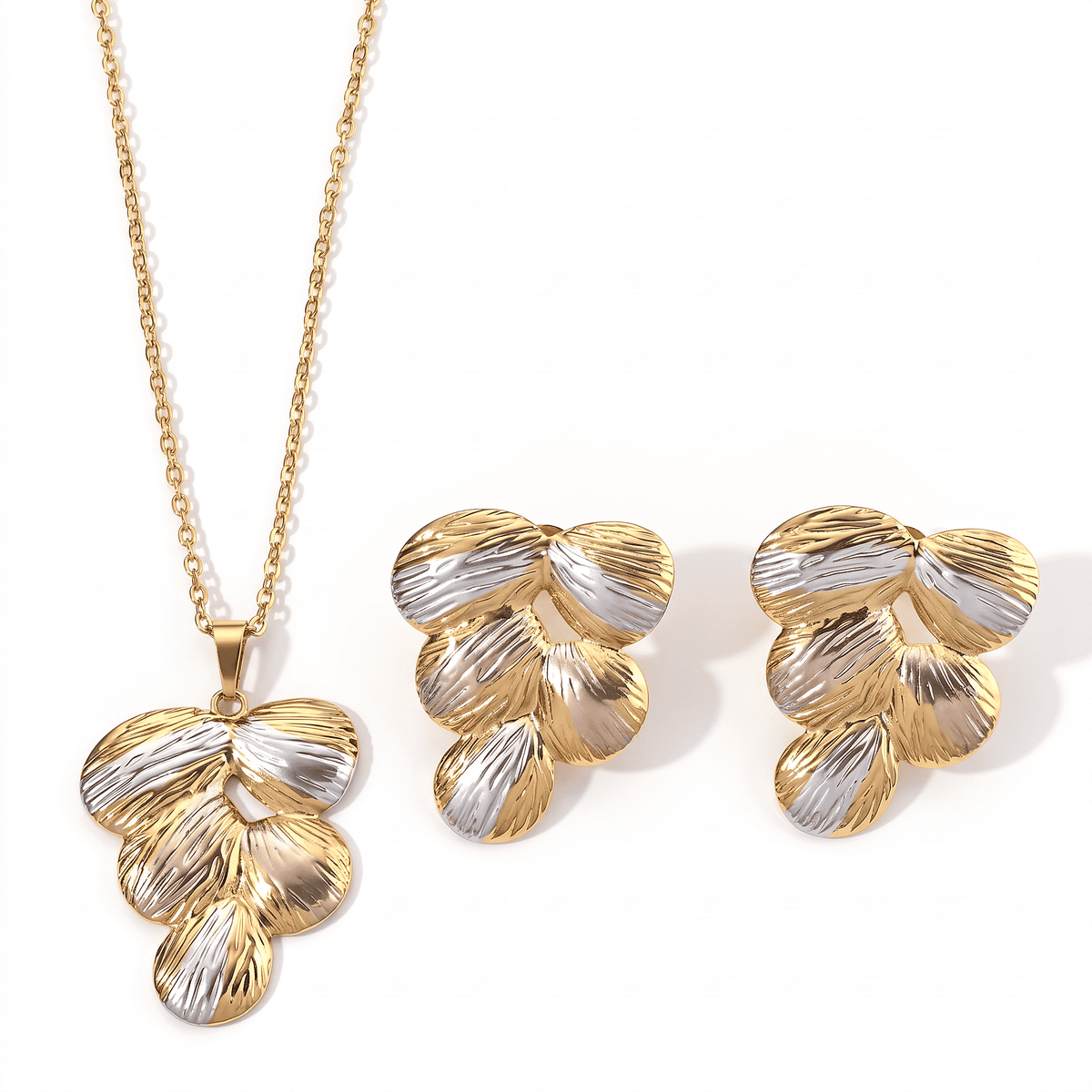 Teardrop Necklace (20-22 Inches) and Earrings in ION Plated YRG and Stainless Steel