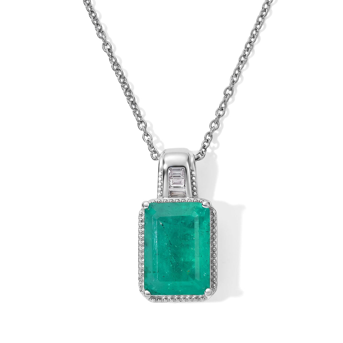 EverTrue Emeraldine Triplet Quartz, Moissanite Pendant in Platinum Bond with Stainless Steel Necklace (20 Inches) 9.00 ctw
