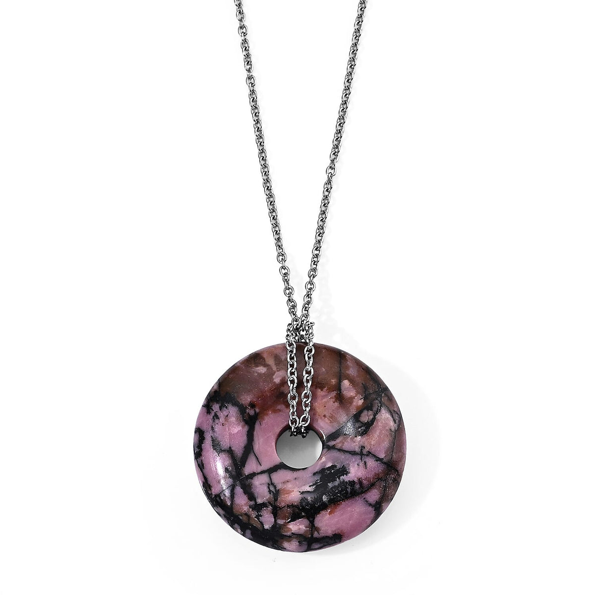 Red Jasper 55.00 ctw Pendant in Silvertone with Stainless Steel Necklace 26 Inches