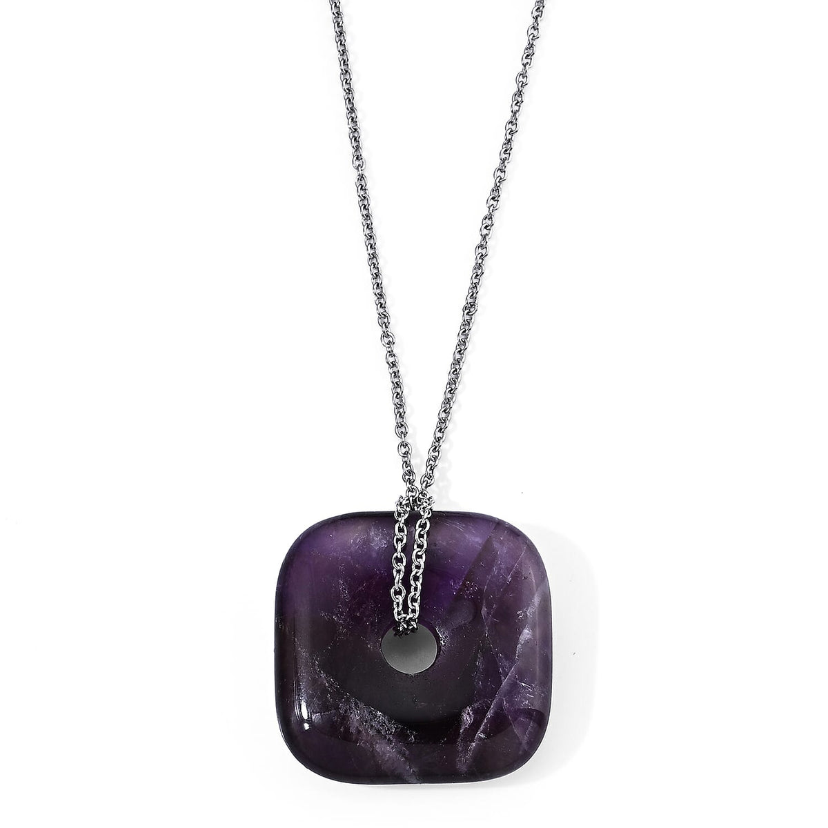 Galilea Rose Quartz 58.00 ctw Pendant in Silvertone with Stainless Steel Necklace 26 Inches