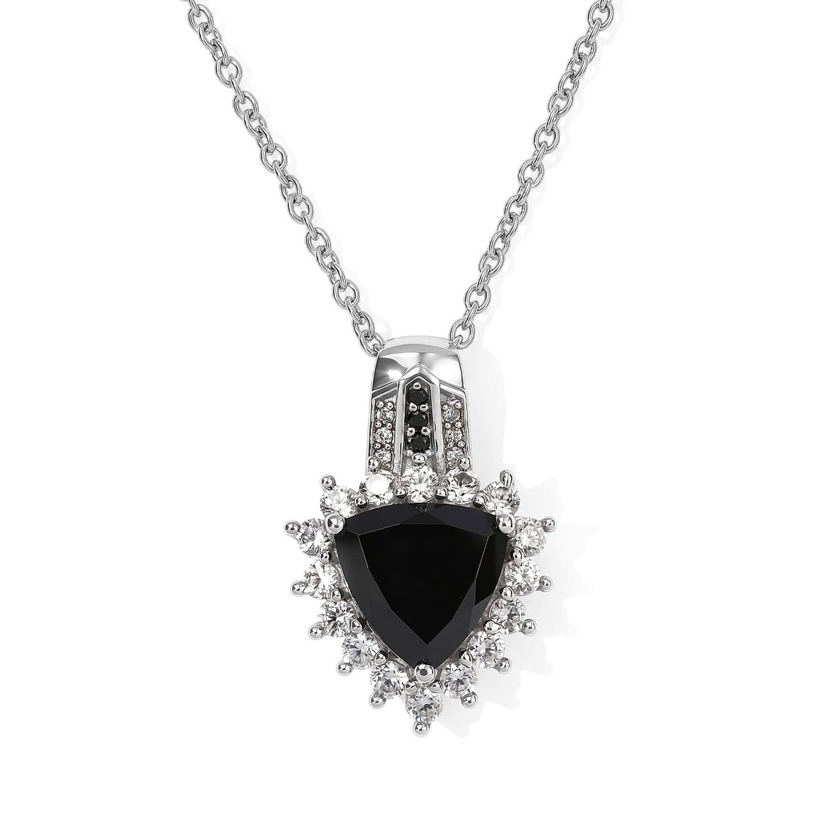 EverTrue Thai Black Spinel, White Zircon Pendant in Platinum Bond with Stainless Steel Necklace (20 Inches) 5.20 ctw