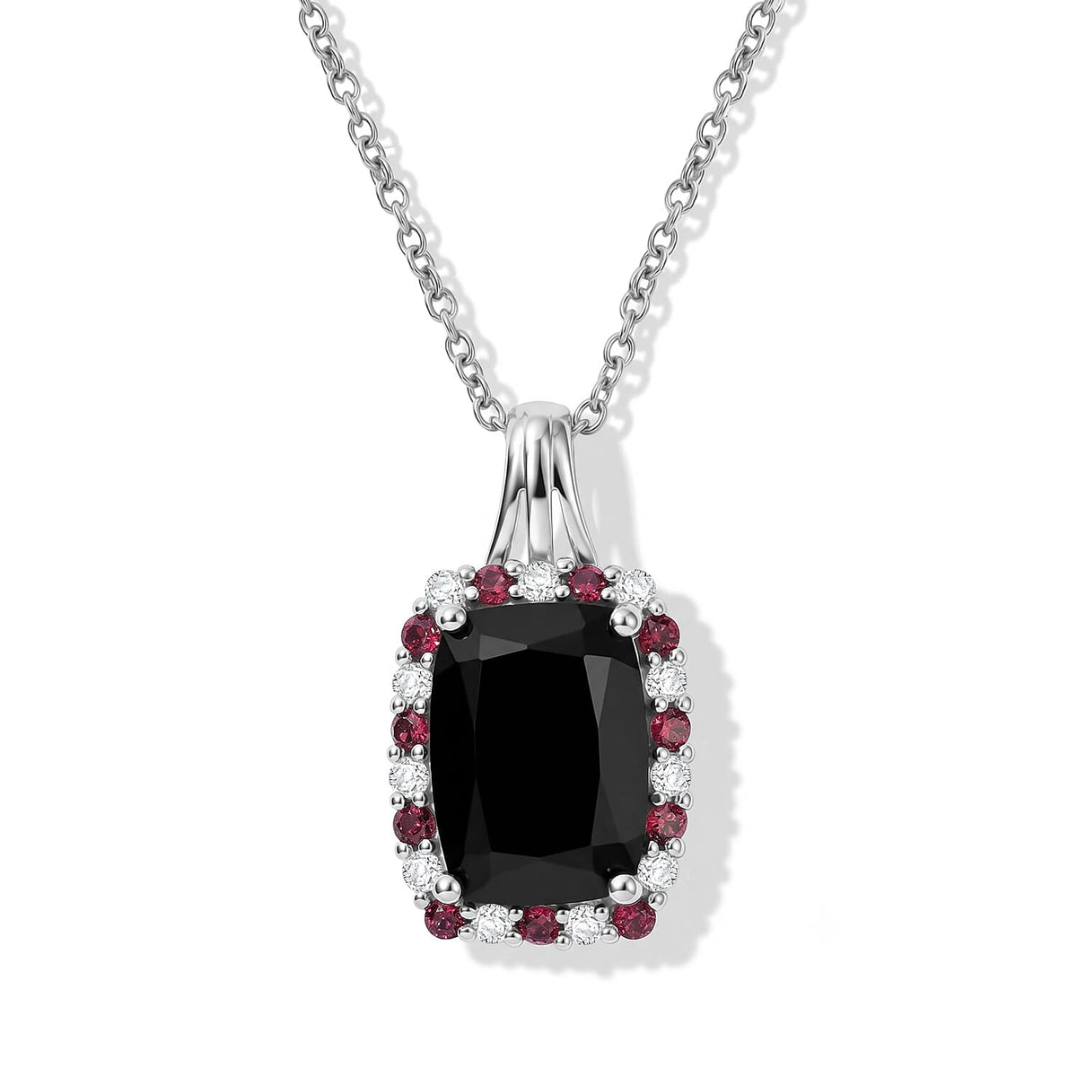 EverTrue Thai Black Spinel and Multi Gemstone 8.50 ctw Pendant in Platinum Bond with Stainless Steel Necklace 20 Inches