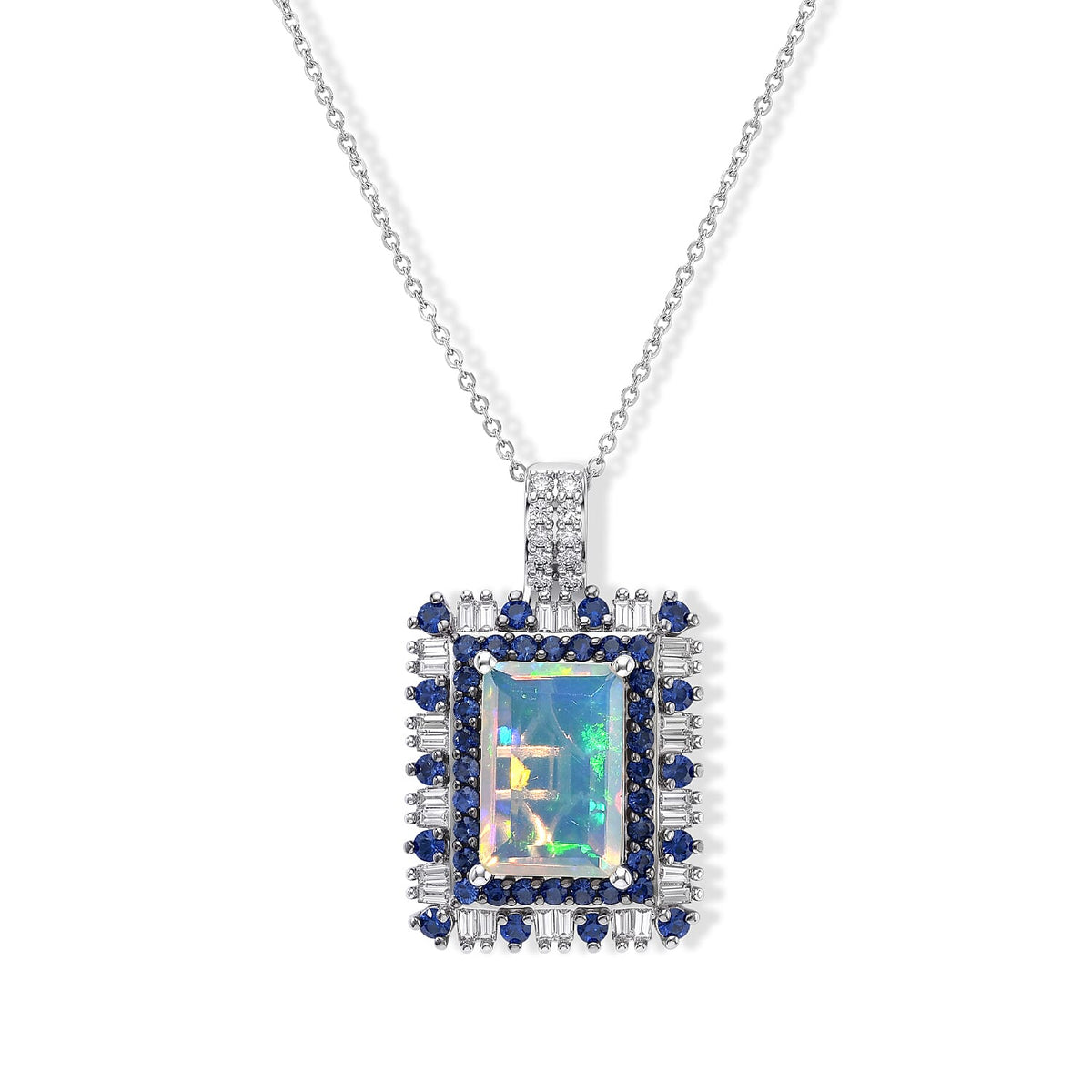 D'Joy Premium Ethiopian Welo Opal, Multi Gemstone Pendant Necklace (20 Inches) in Rhodium Over Sterling Silver 3.75 ctw