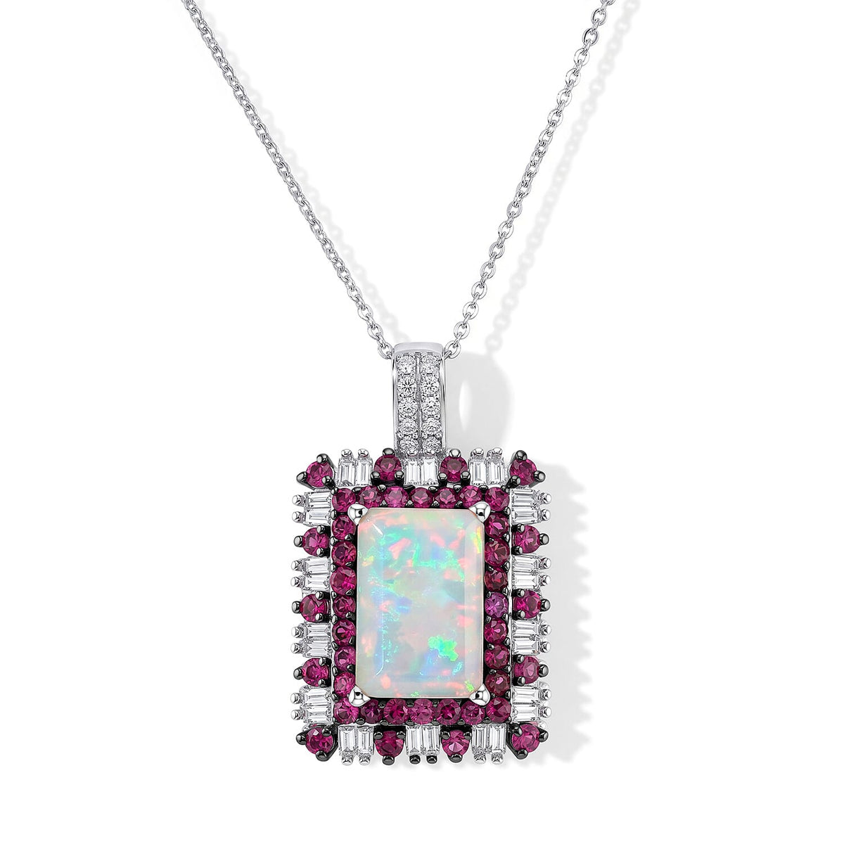 D'Joy Premium Ethiopian Welo Opal, Multi Gemstone Pendant Necklace (20 Inches) in Rhodium Over Sterling Silver 3.75 ctw