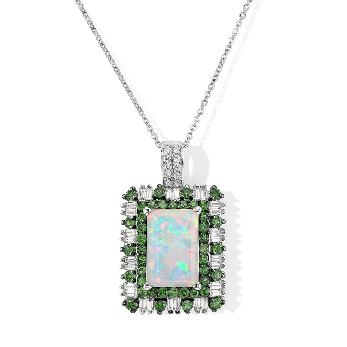 D'Joy Premium Ethiopian Welo Opal, Multi Gemstone Pendant Necklace (20 Inches) in Rhodium Over Sterling Silver 3.75 ctw
