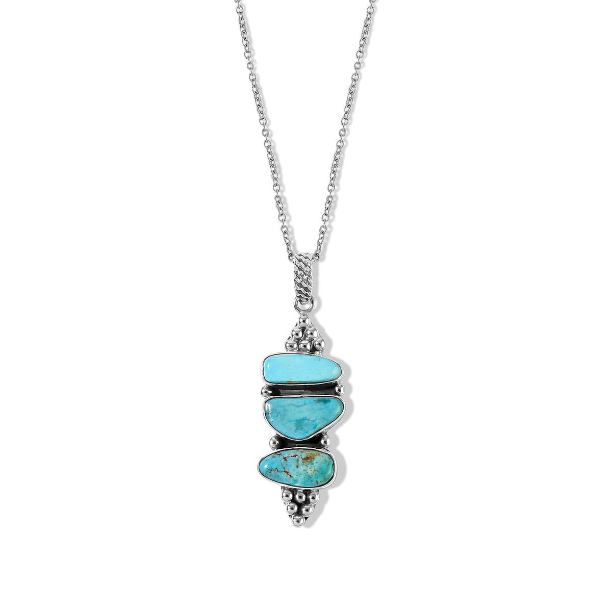 D''Joy Artisan Crafted Royal Hubei Blue Turquoise Southwest Style Pendant in Sterling Silver with Stainless Steel Necklace (20 Inches) 11.60 ctw