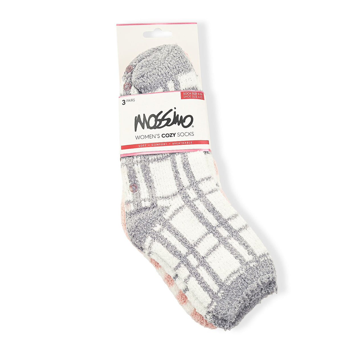 Mossimo White, Grey and Peach Pack Set of 3 Crozy Socks with Gripper Bottom