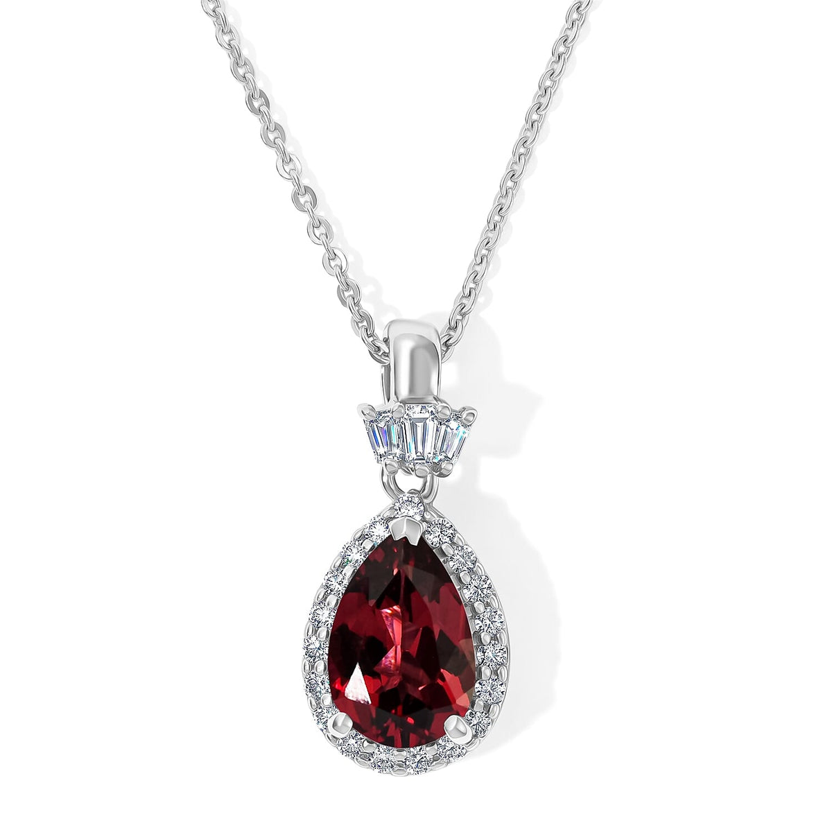 D''Joy Premium Tanzanian Raspberry Garnet, Moissanite Pendant Necklace (18 Inches) in Rhodium Over Sterling Silver 2.00 ctw