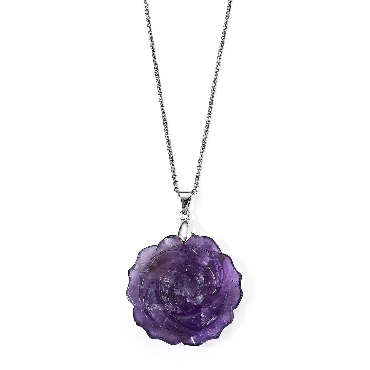 Red Aventurine 50.00 ctw Rose Pendant in Silvertone with Stainless Steel Necklace 20 Inches