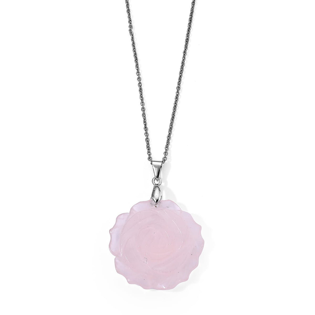 Red Aventurine 50.00 ctw Rose Pendant in Silvertone with Stainless Steel Necklace 20 Inches
