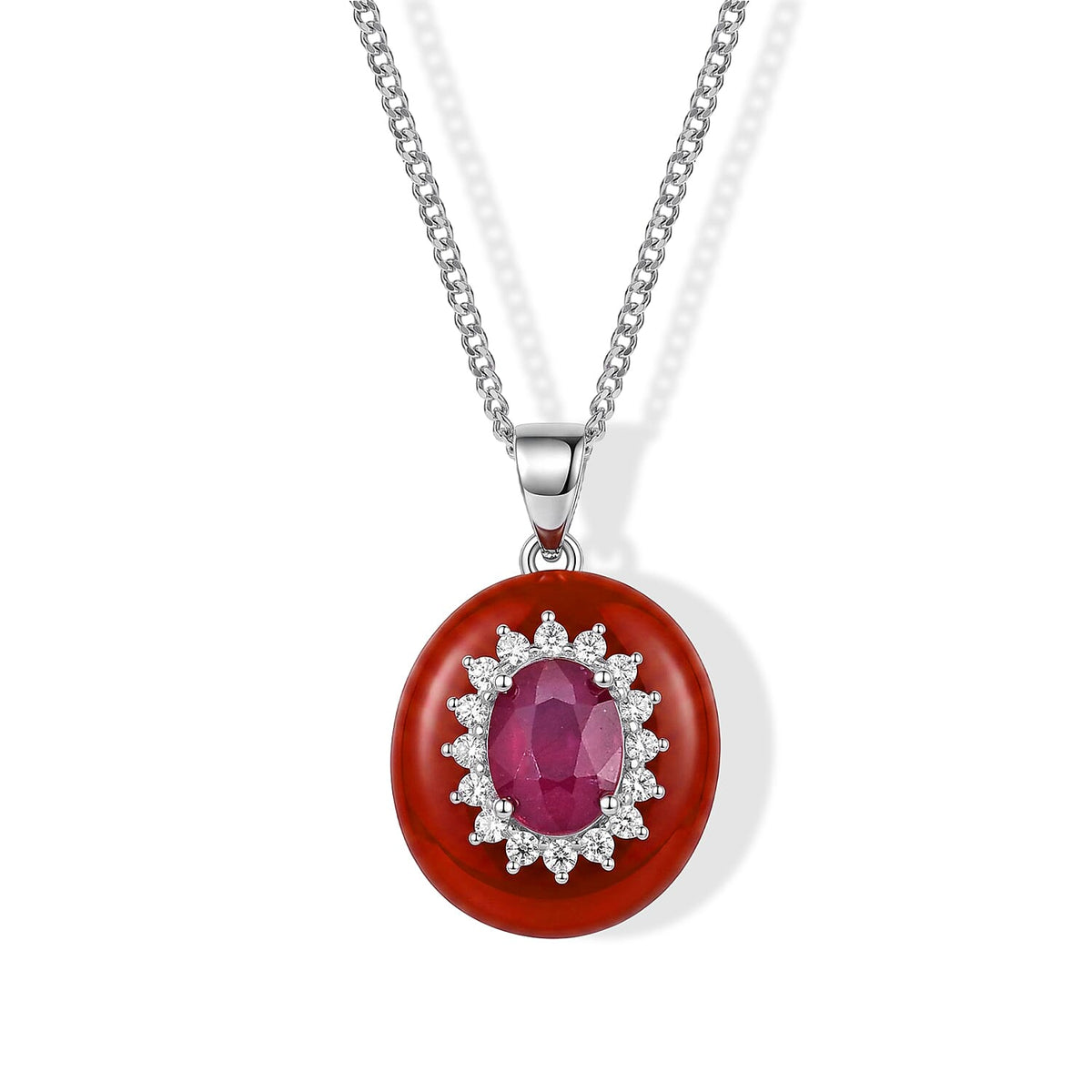 D''Joy Red Jade, Multi Gemstone Pendant Necklace (18 Inches) in Rhodium Over Sterling Silver 9.50 ctw