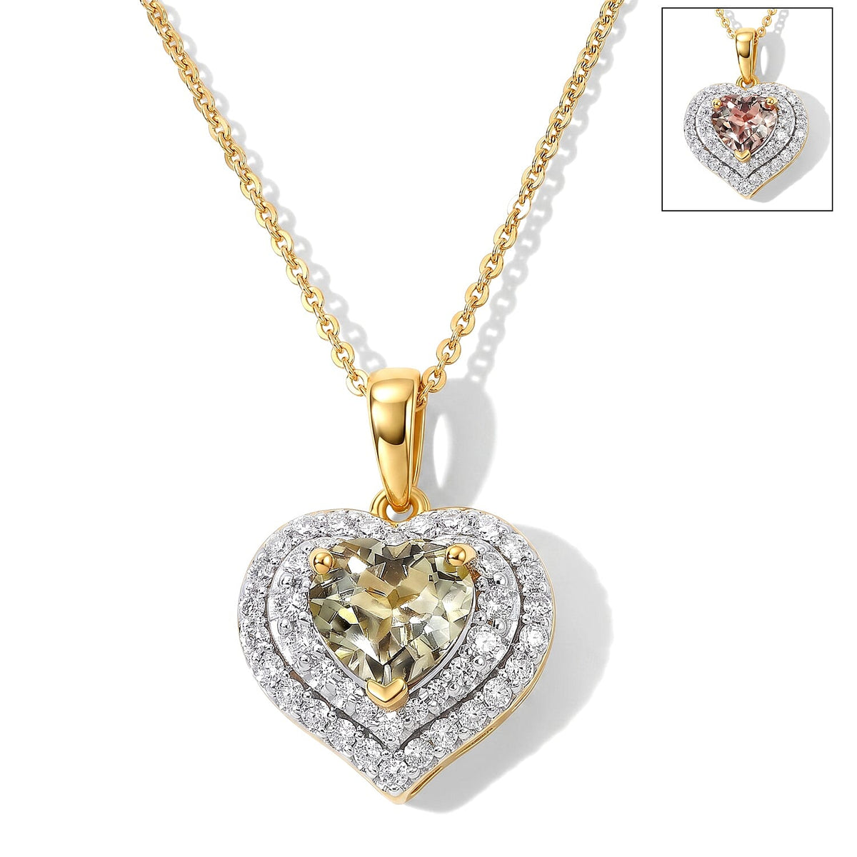 Certified and Appraised D''Joy Premium Turkizite, Moissanite Heart Pendant Necklace (18 Inches) in 18K Vermeil YG Over Sterling Silver 2.00 ctw