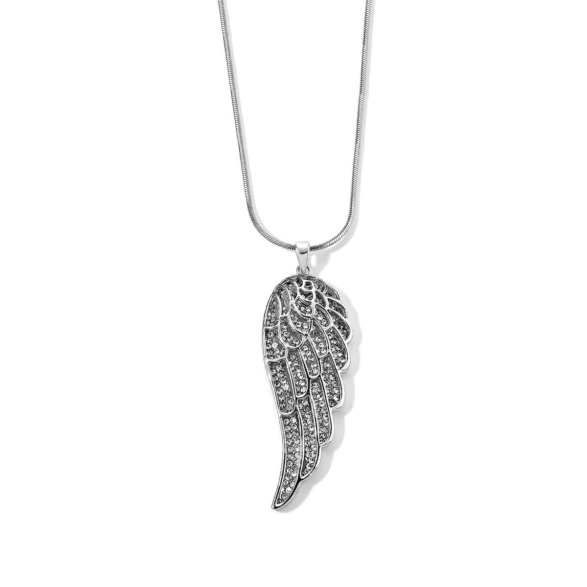 Austrian Crystal Angel Wing Pendant Necklace (29.50 Inches) in Black Silvertone