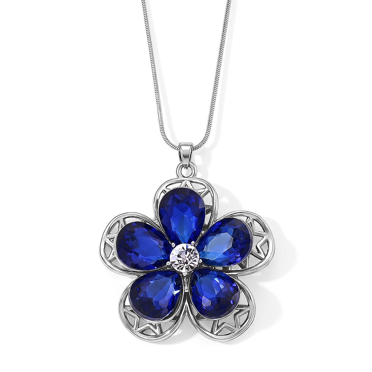 Green Glass, Austrian Crystal Flower Pendant Necklace (29.5-31.5Inches) in Goldtone