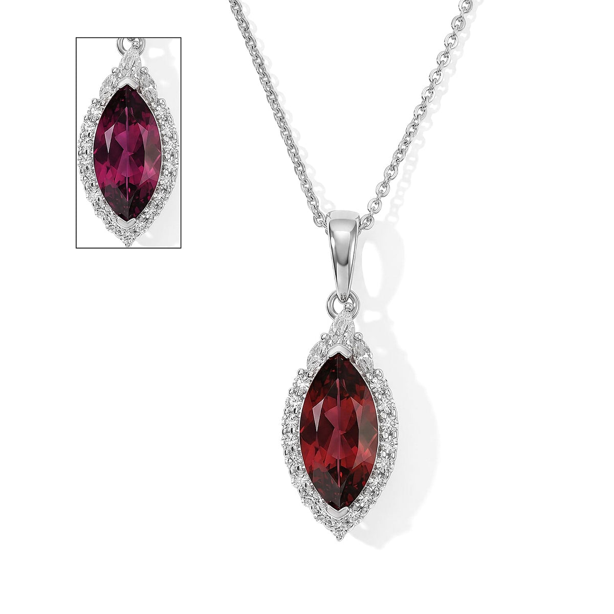 Certified and Appraised D''Joy Premium Usambara Color Change Garnet, Moissanite Pendant Necklace (18 Inches) in Rhodium Over Sterling Silver 2.50 ctw