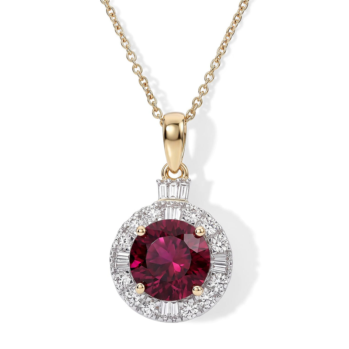 Certified & Appraised 10K Yellow Gold AAA Usambara Color Change Garnet, Luxuriant Lab Grown Diamond (GH, SI) (0.53 cts) Pendant Necklace (18 Inches) 3.50 ctw