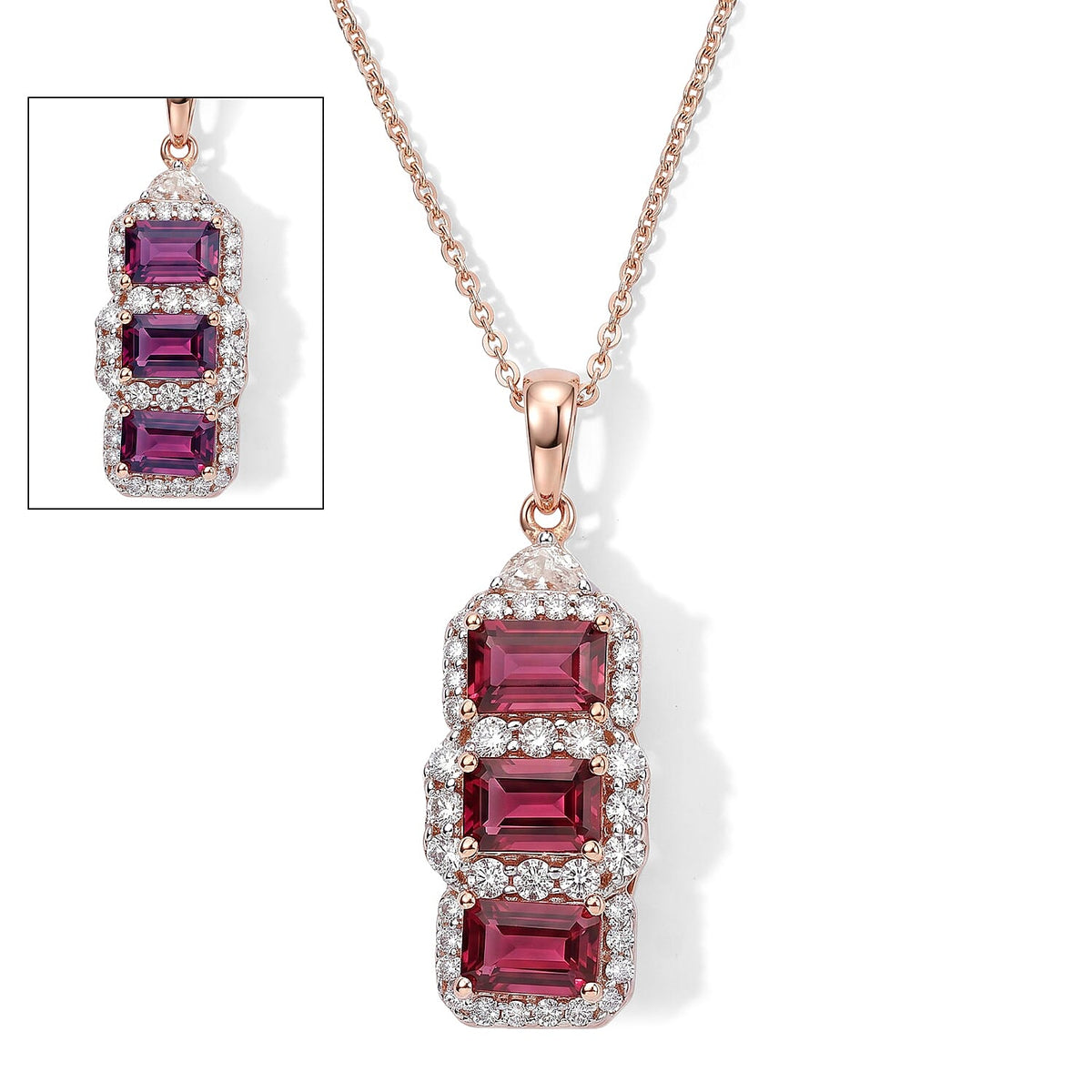 D''Joy Premium Usambara Color Change Garnet, Moissanite Pendant Necklace (18 Inches) in 18K Vermeil RG Over Sterling Silver 2.55 ctw