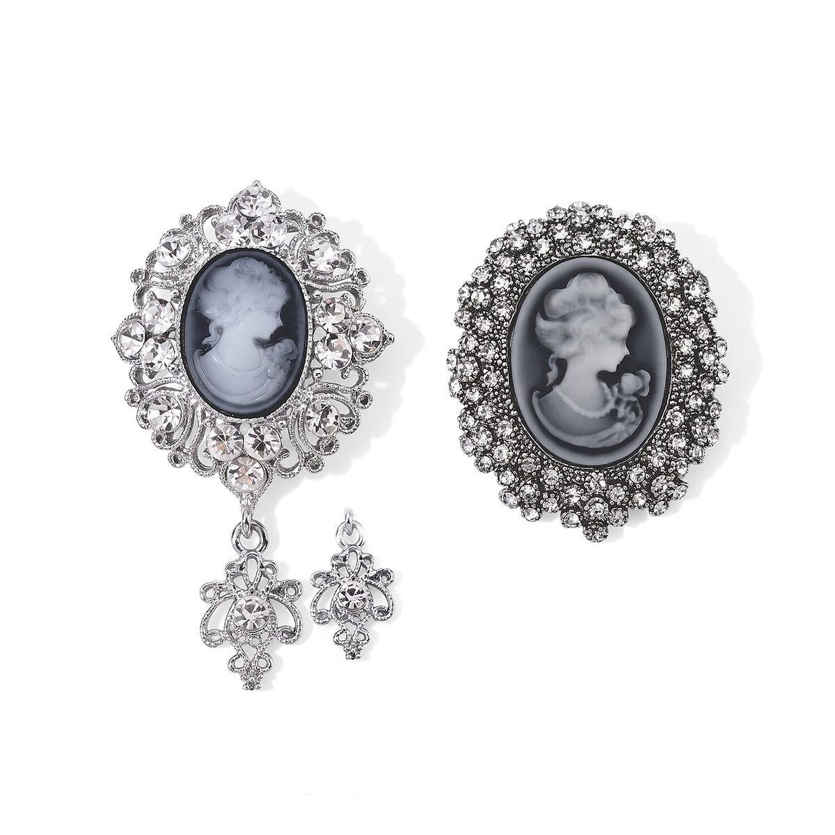 Austrian Crystal, Resin Set of 2 Pearl Brooches in Silvertone