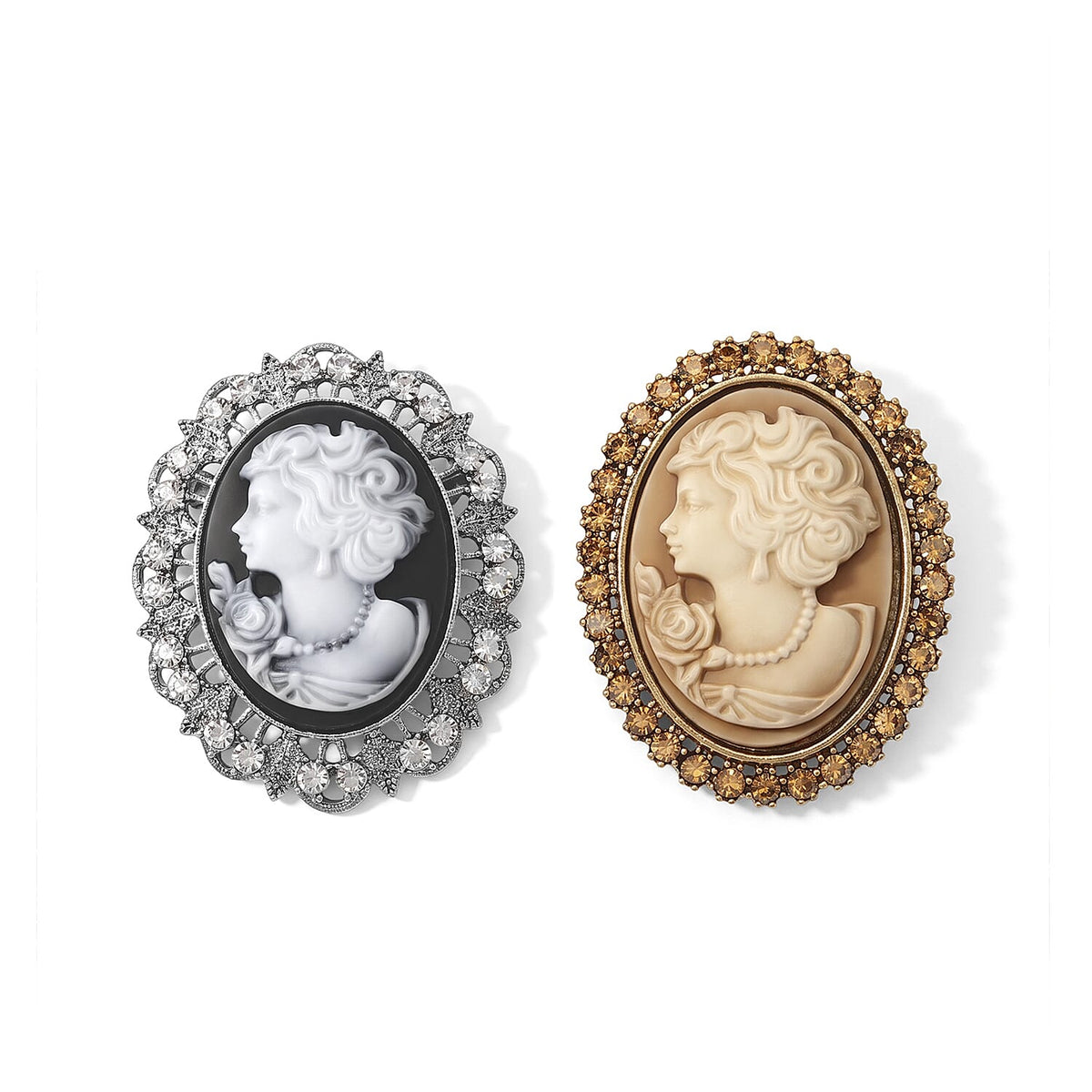 Austrian Crystal, Resin Set of 2 Pearl Brooches in Silvertone
