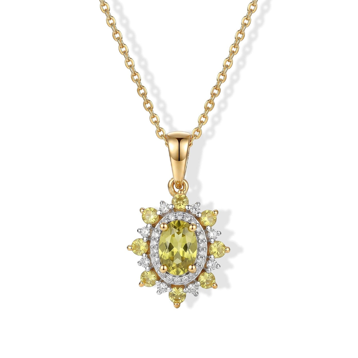 D''Joy Premium Green Sphene and Moissanite 1.25 ctw Pendant Necklace in 18K Vermeil Yellow Gold Over Sterling Silver 20 Inches