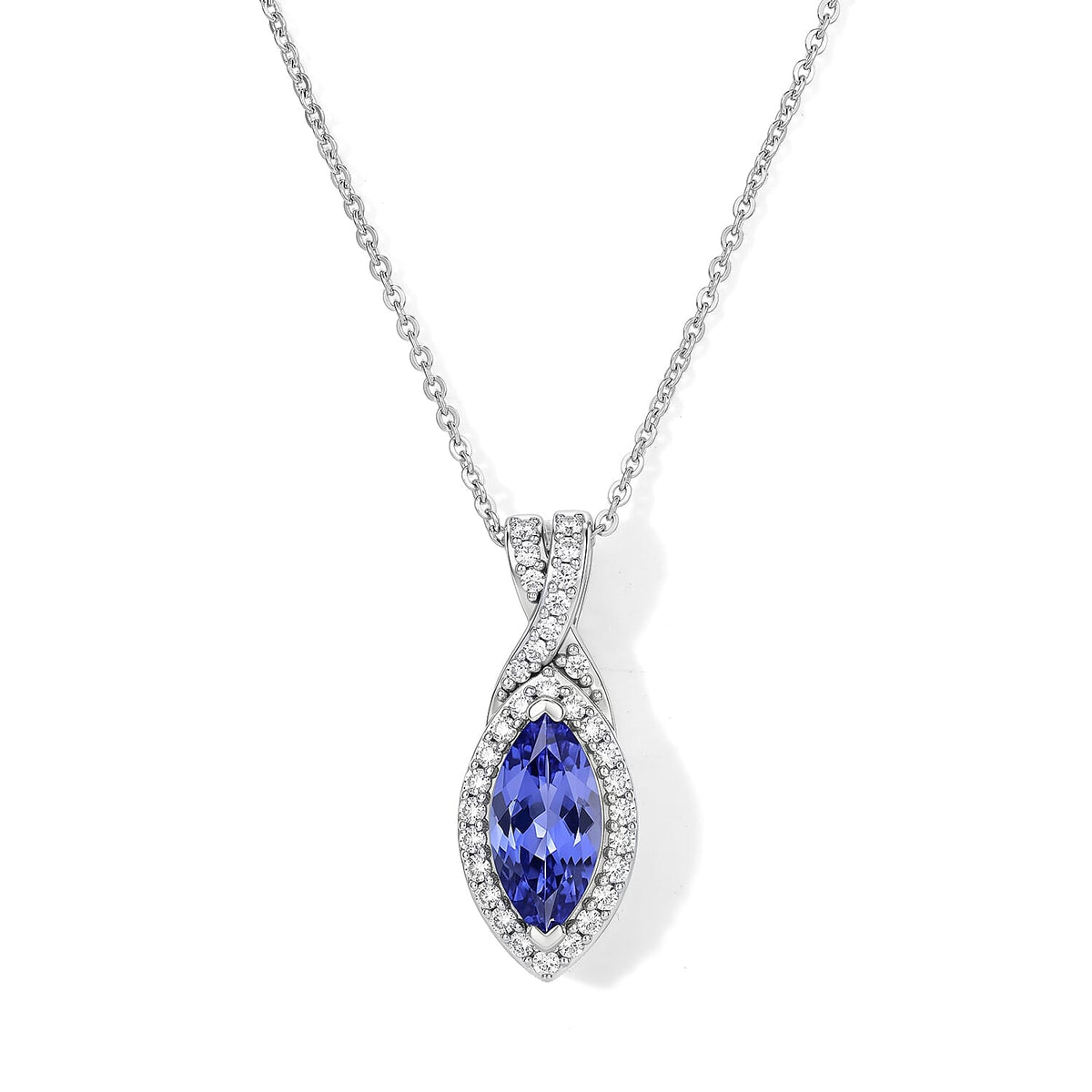D''Joy Tanzanite and Moissanite 2.85 ctw Pendant Necklace in Rhodium Over Sterling Silver 20 Inches