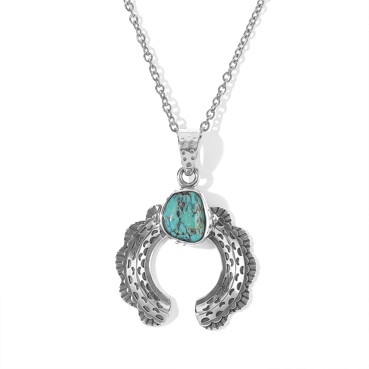 D''Joy Royal Hubei Blue Turquoise 5.35 ctw Pendant in Sterling Silver with Stainless Steel Necklace (20 Inches)