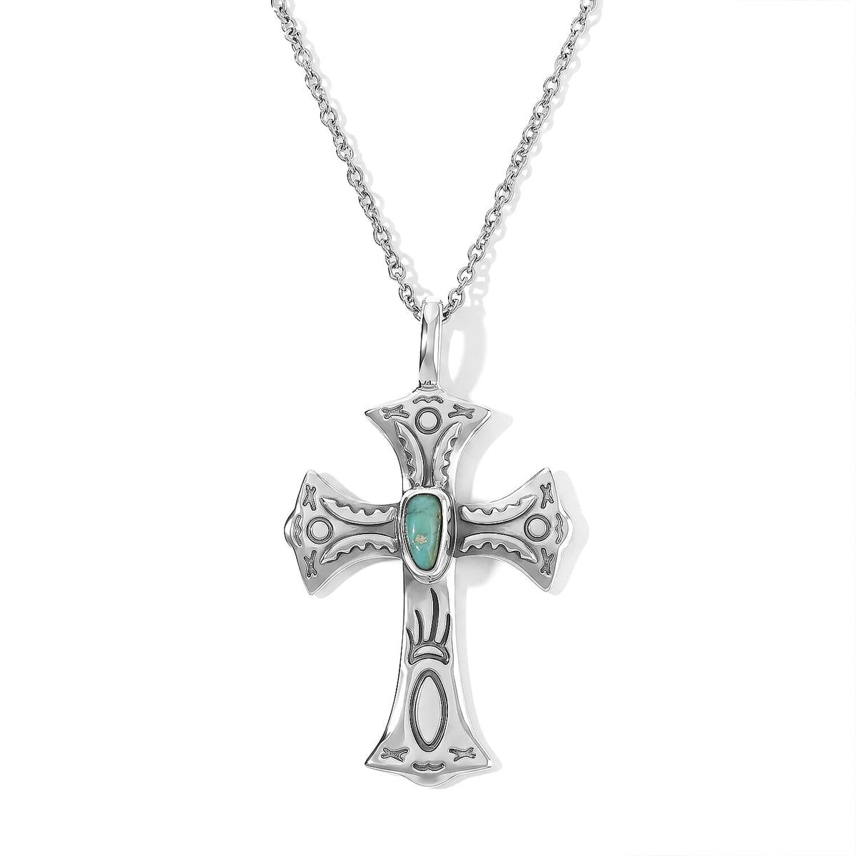 D''Joy Royal Hubei Blue Turquoise Pendant in Sterling Silver with Stainless Steel Necklace (20 Inch) 5.35ctw