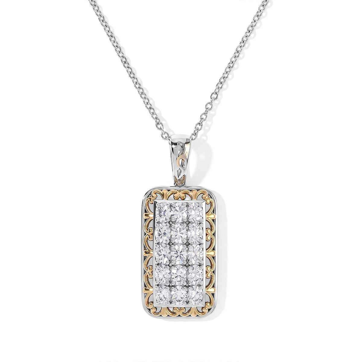EverTrue Lab Created White Sapphire 2.80 ctw Pendant in 18K YG Plated and Platinum Bond with Stainless Steel Necklace 20 Inches