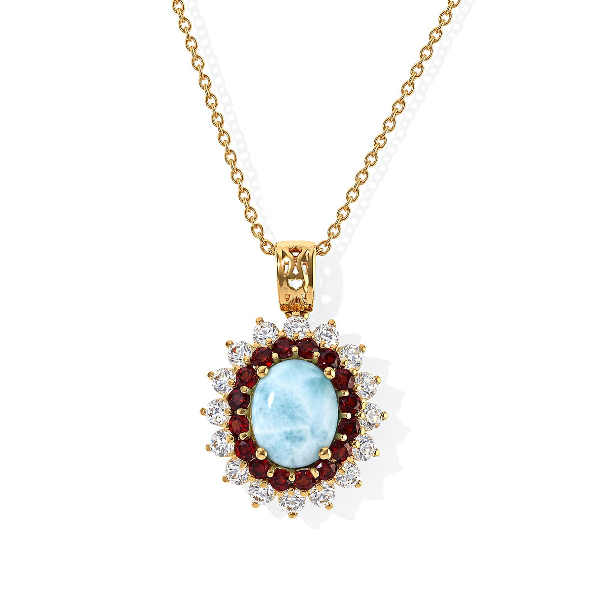 EverTrue Larimar, Multi Gemstone Pendant in 18K YG Plated with ION Plated YG Stainless Steel Necklace (20 Inches) 7.60 ctw