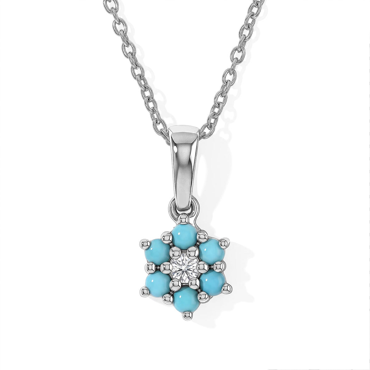 D''Joy Premium Sleeping Beauty Turquoise and White Zircon 0.40 ctw Pendant Necklace in Rhodium Over Sterling Silver 20 Inches