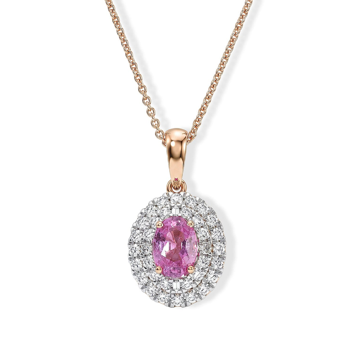 Doorbuster Certified and Appraised Luxoro 14K Rose Gold AAA Madagascar Pink Sapphire, Diamond (I2) (0.55 cts) Pendant Necklace (18 Inches) 1.50 ctw