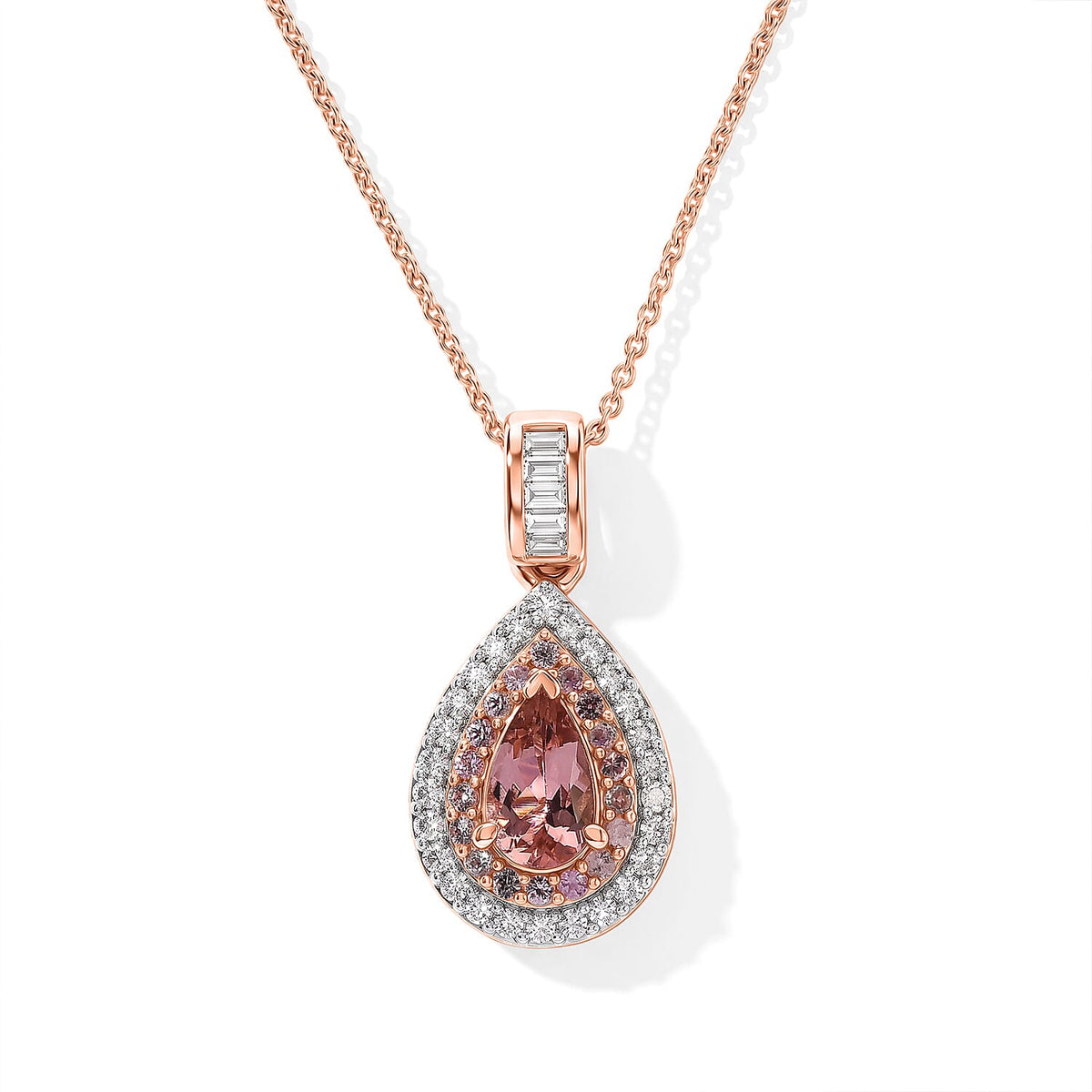 D''Joy Premium Blush Tourmaline and Multi Gemstone 1.35 ctw Pendant Necklace in 18K Vermeil Rose Gold Over Sterling Silver 20 Inches